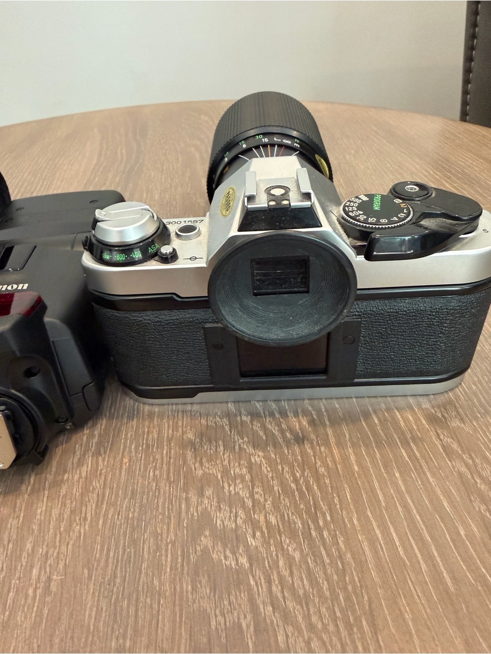 Canon 35mm SLR Camera Body in Black and Silver with Zoom Lens